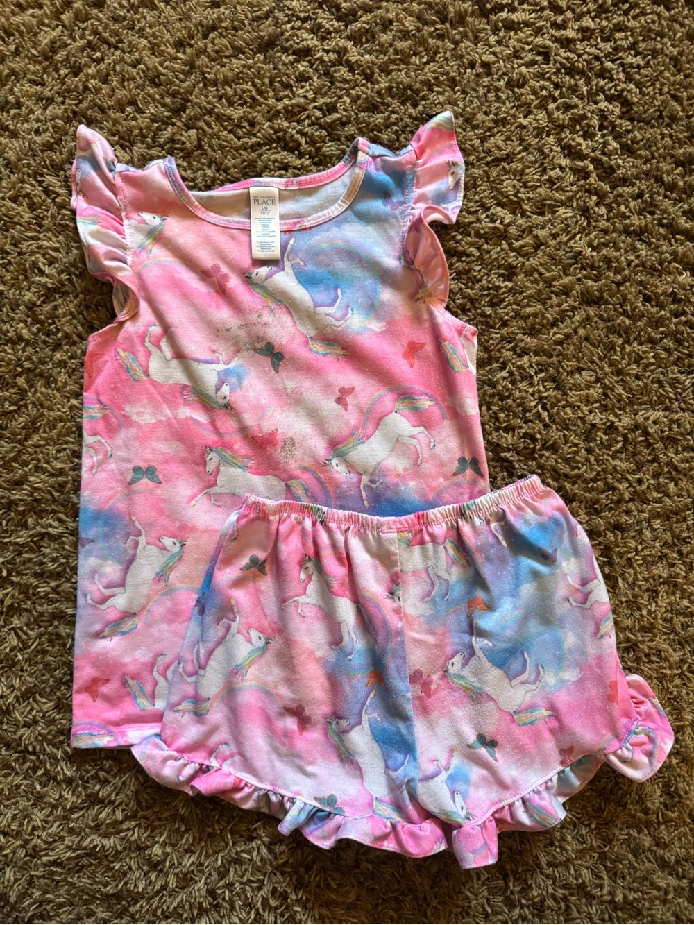 The Children's Place Pink & Blue Unicorn Ruffle Short Pajama Set